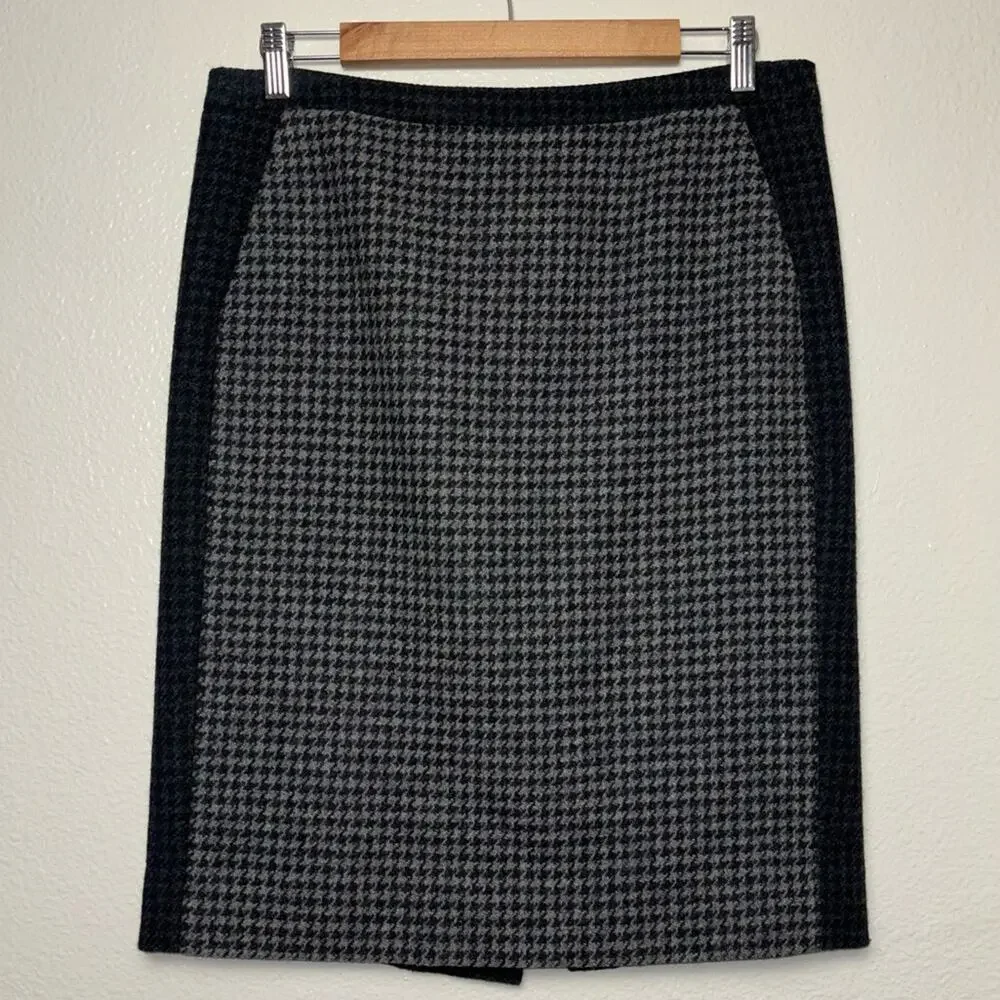 J. Crew Colorblock pencil skirt in houndstooth wool blend women's 8 Black & Gray